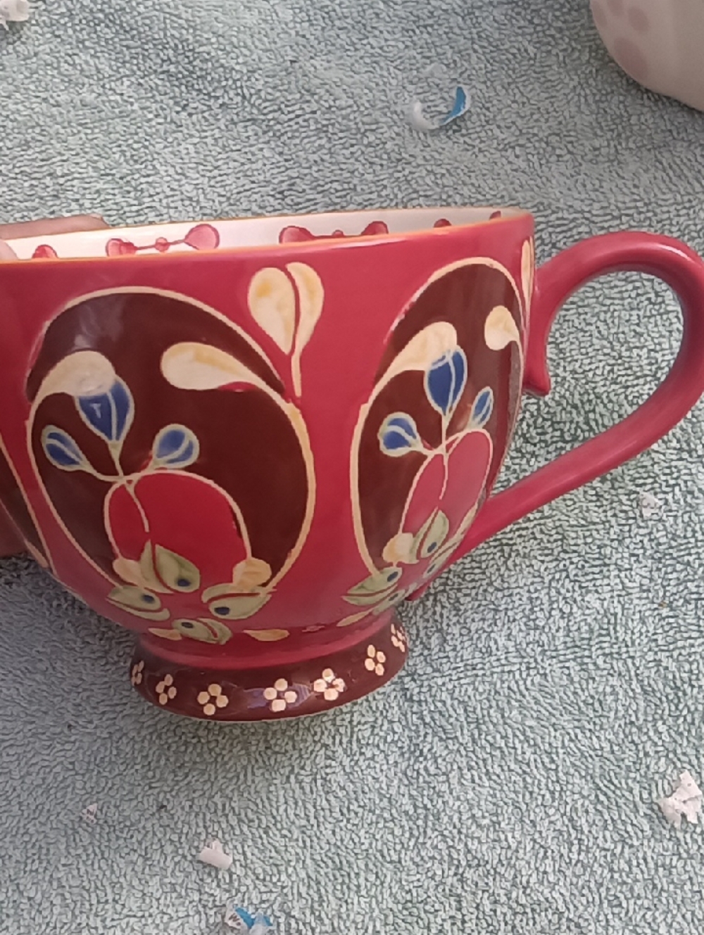 Hand-Painted Floral Red Ceramic Tea Cup